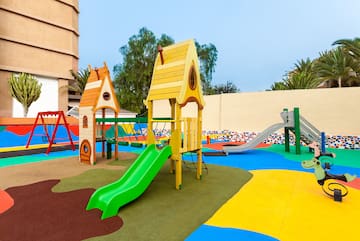 a playground with colorful play equipment