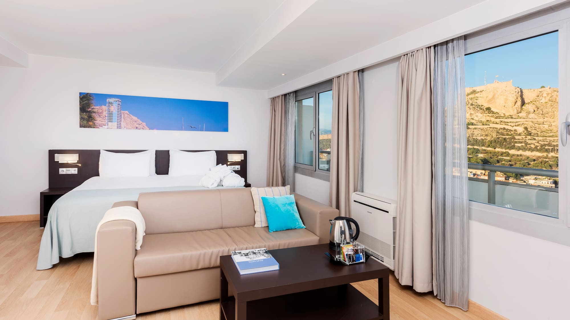 a room with a couch and coffee table