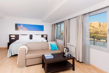 a room with a couch and coffee table