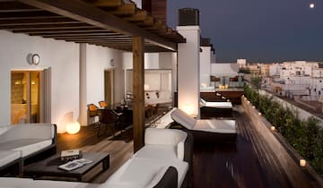 a deck with chairs and tables