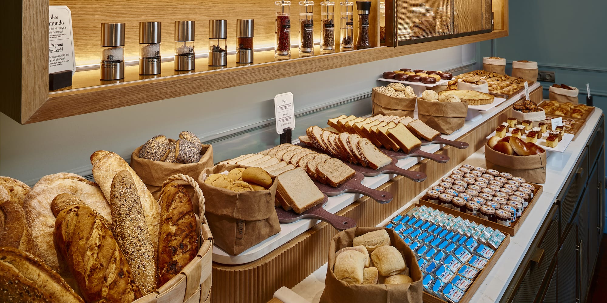 a display of bread and pastries