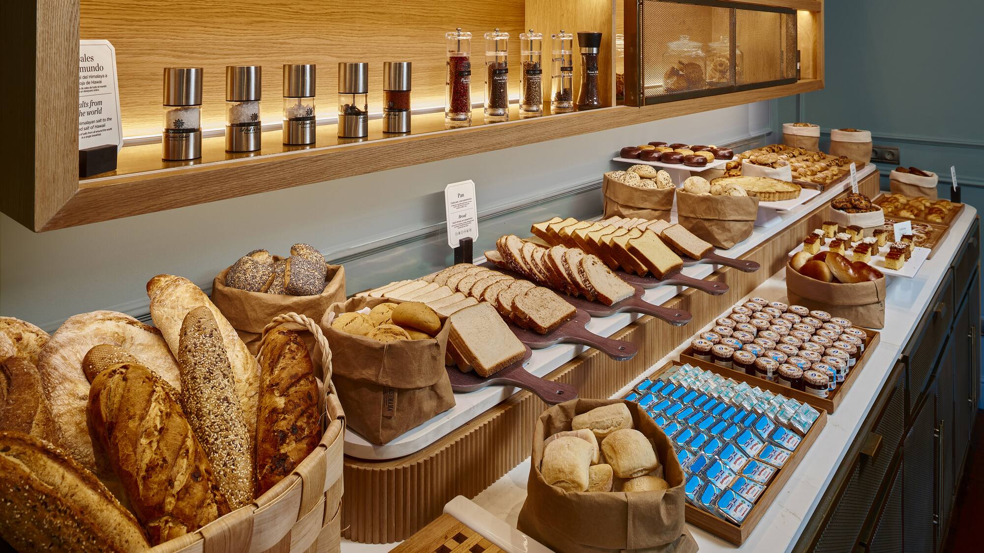 a display of bread and pastries