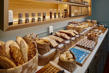 a display of bread and pastries