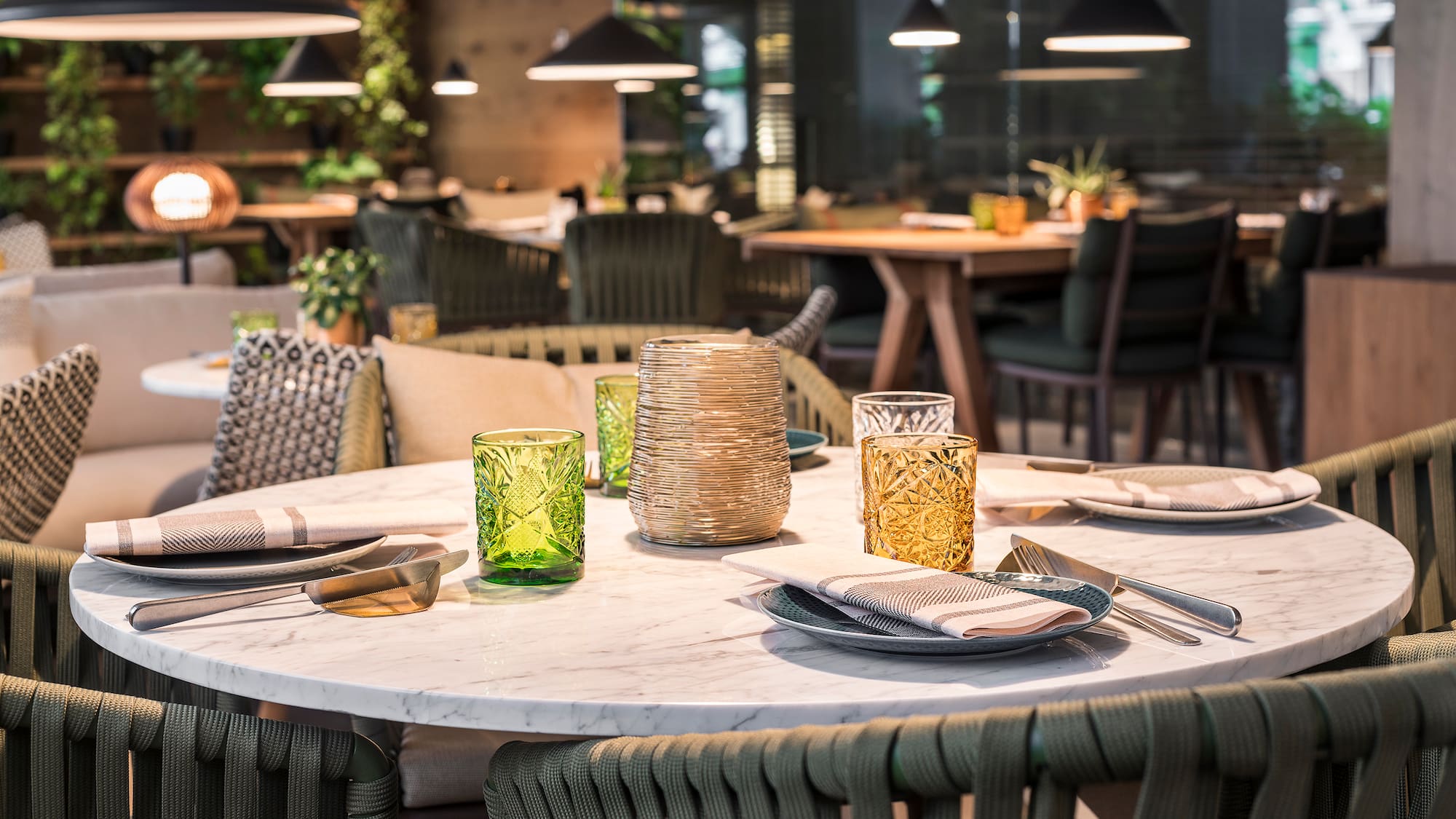 a table with plates and glasses on it