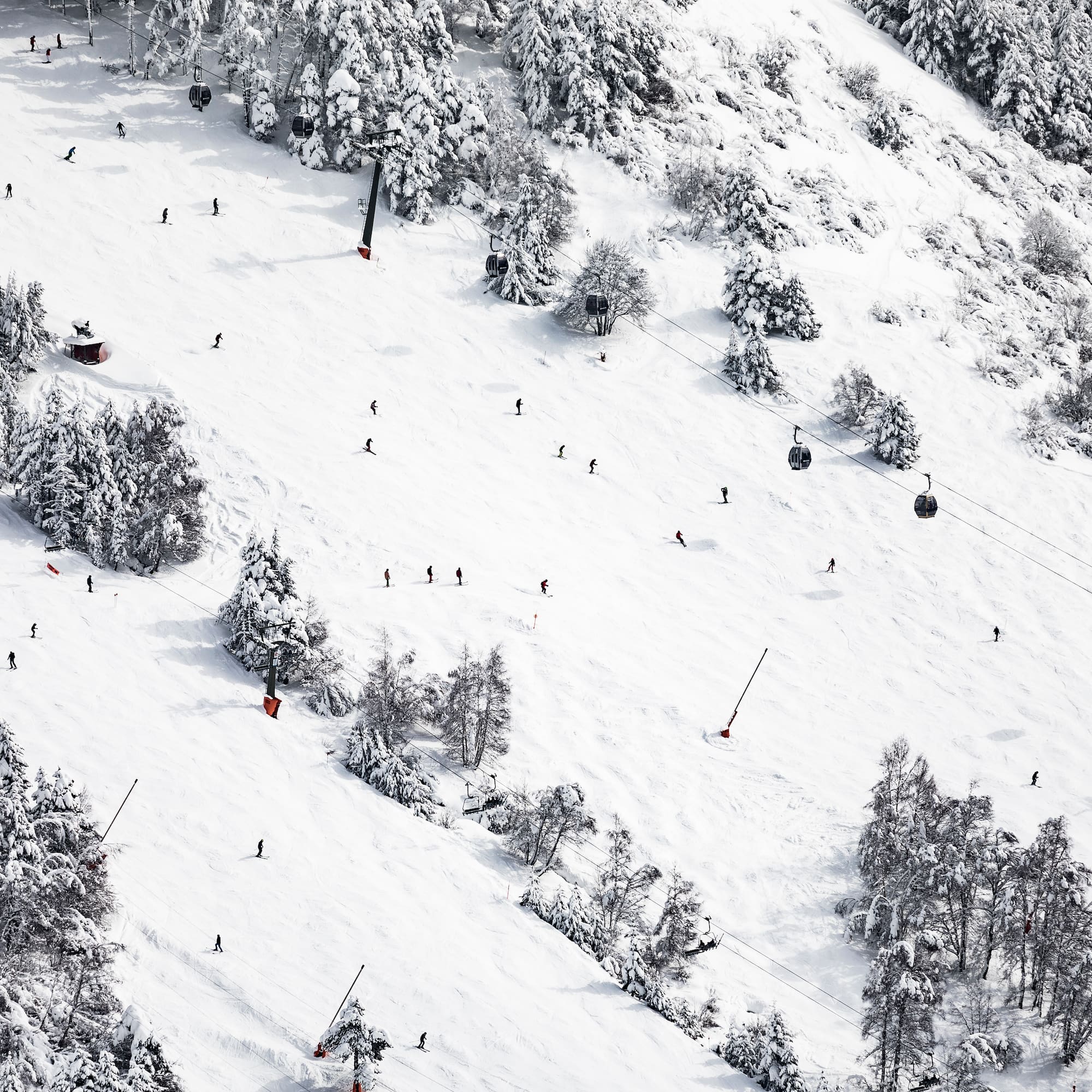 a group of people skiing on a snowy mountain