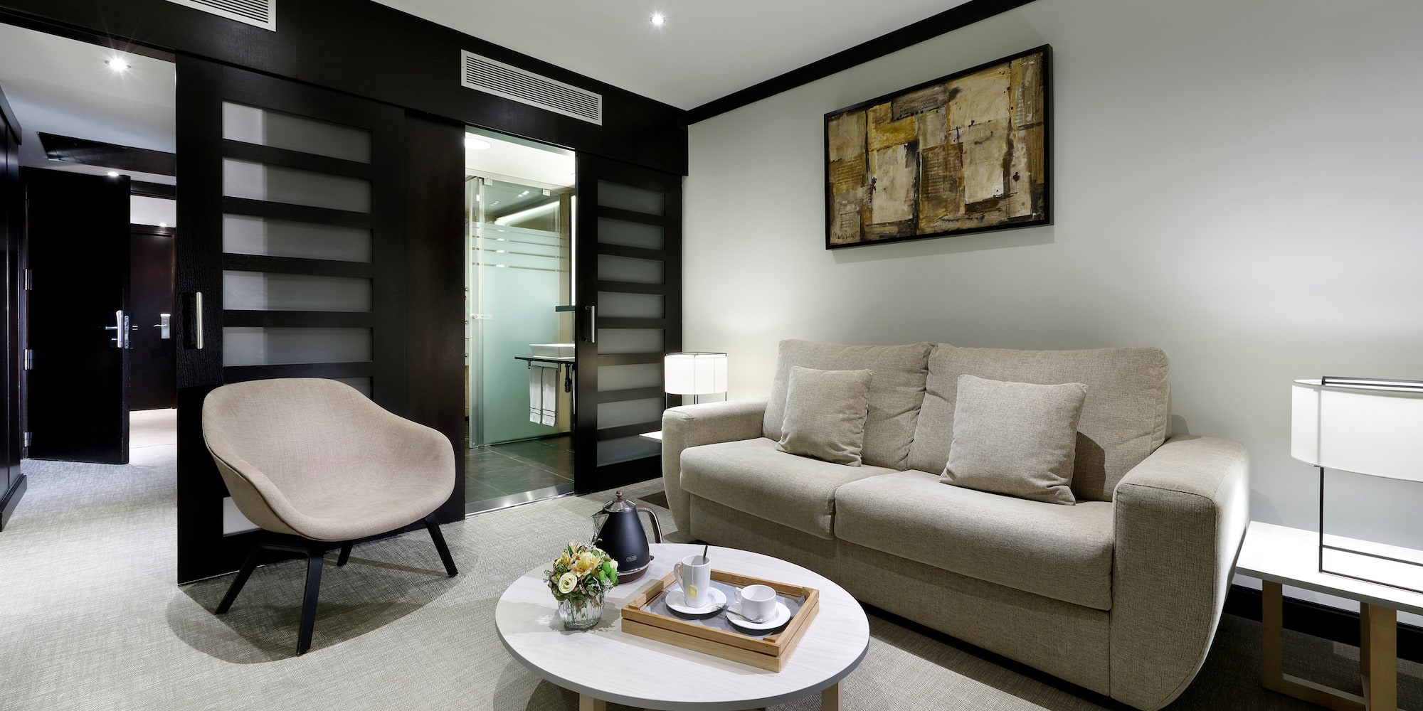 a living room with a couch and a coffee table