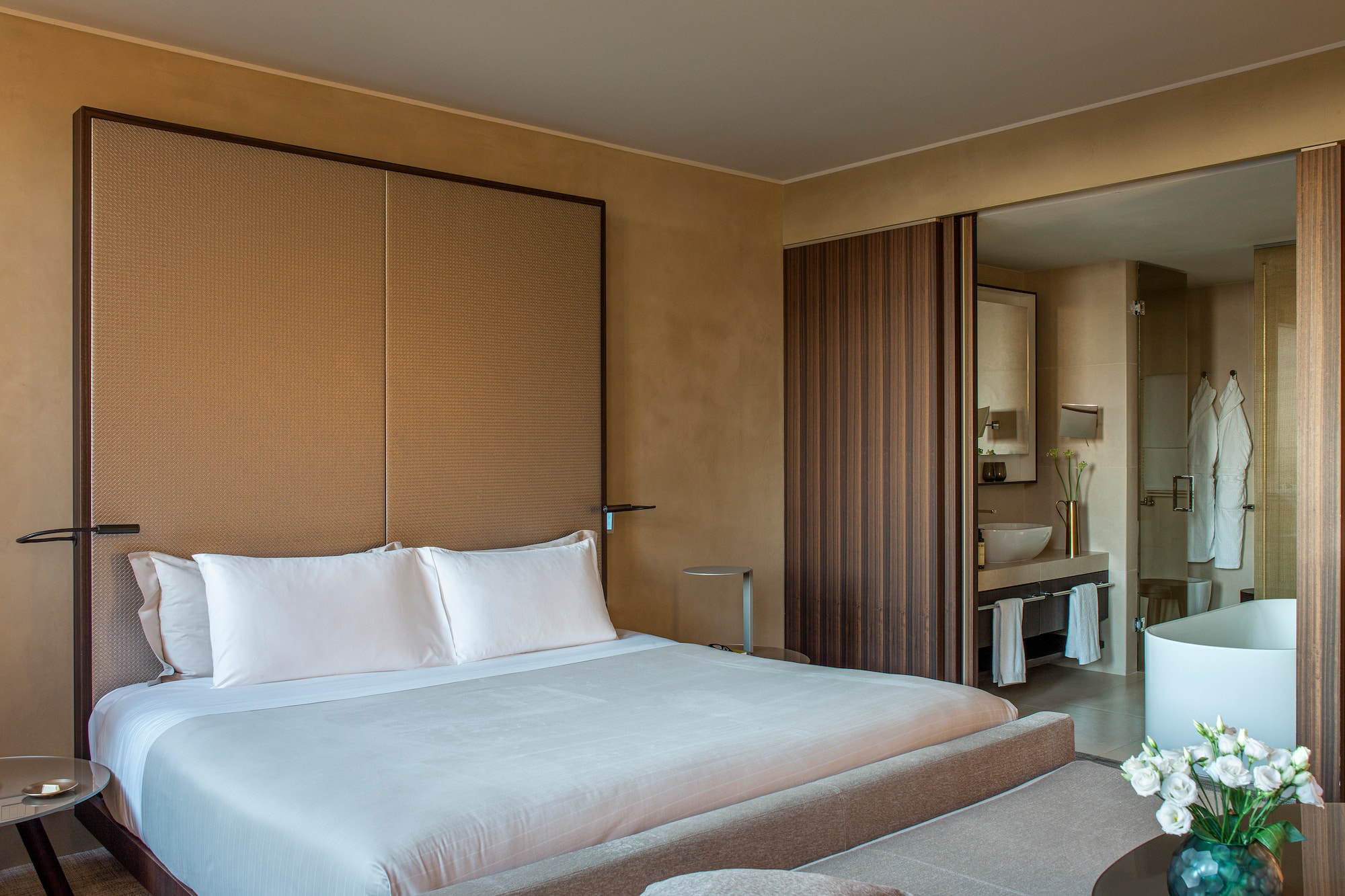 a bed in a hotel room