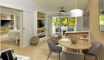 a room with a table and chairs
