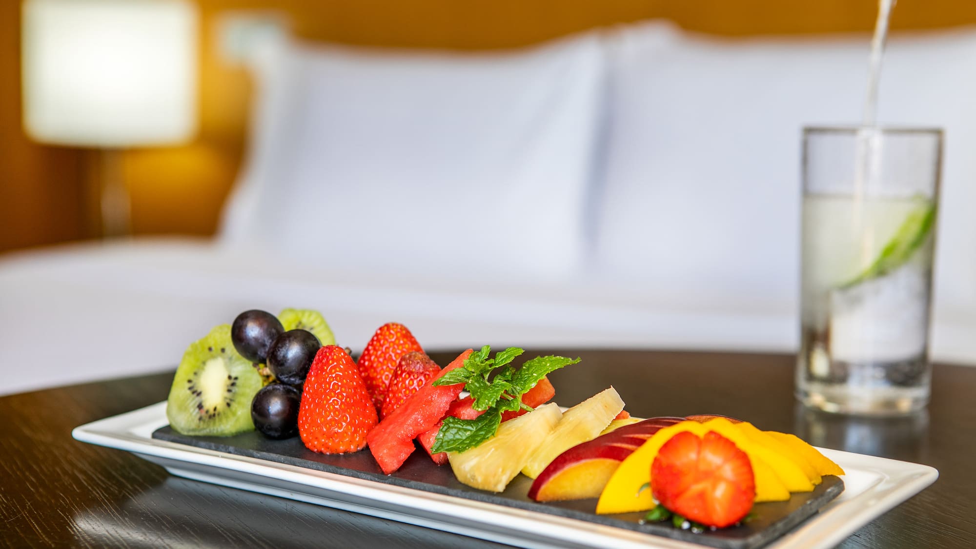 a plate of fruit on a table