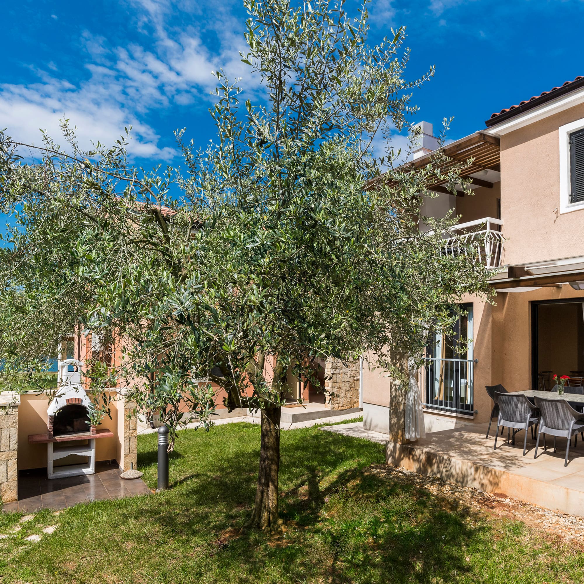 a tree in front of a house