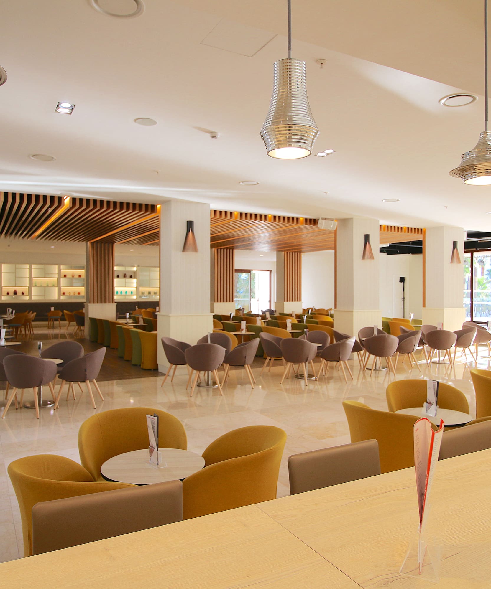 a room with tables and chairs