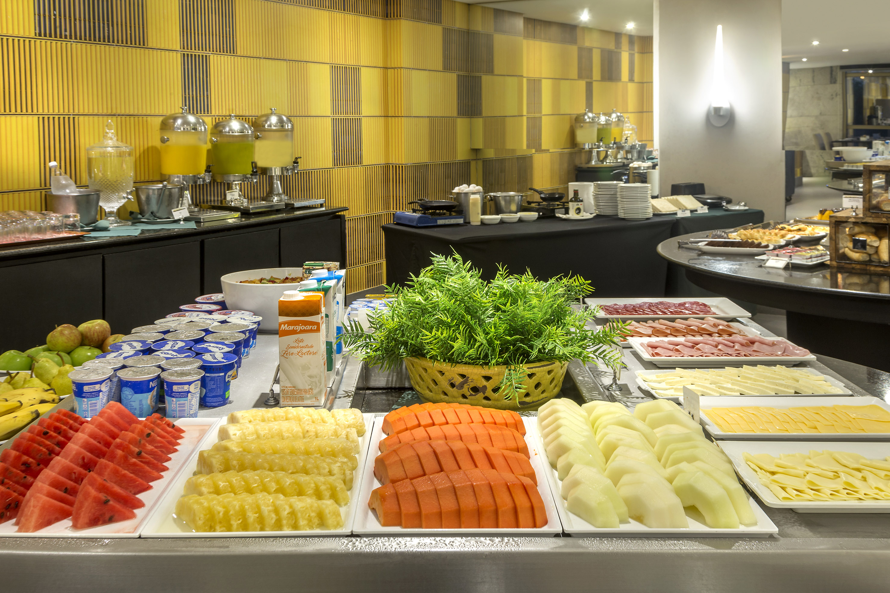 a buffet table with different types of food