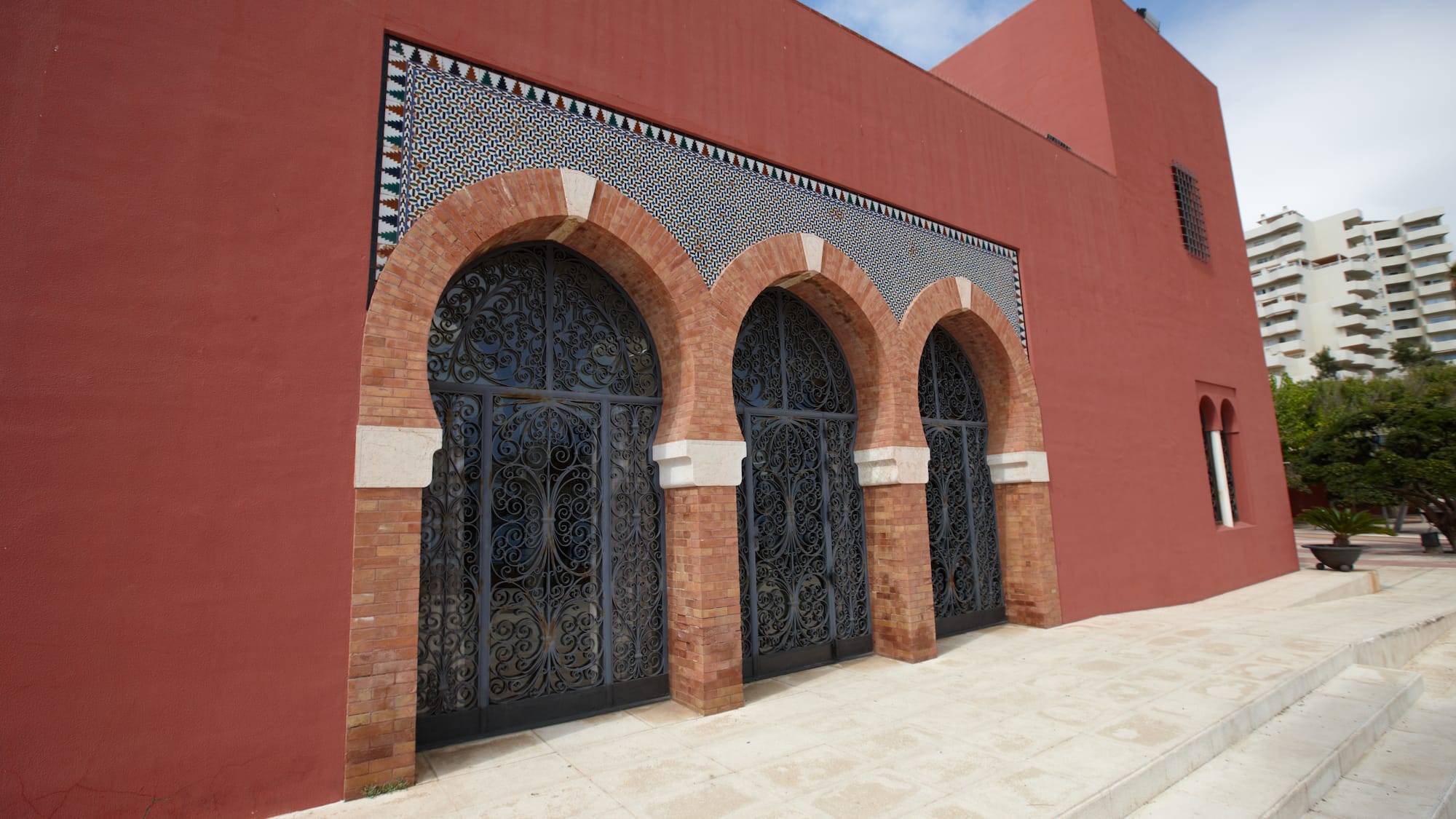 a building with arched doors