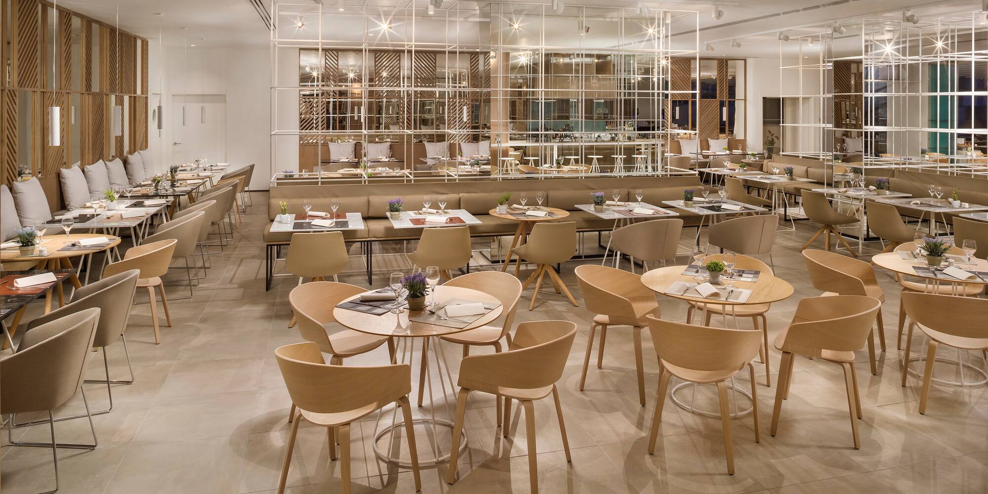 a room with tables and chairs