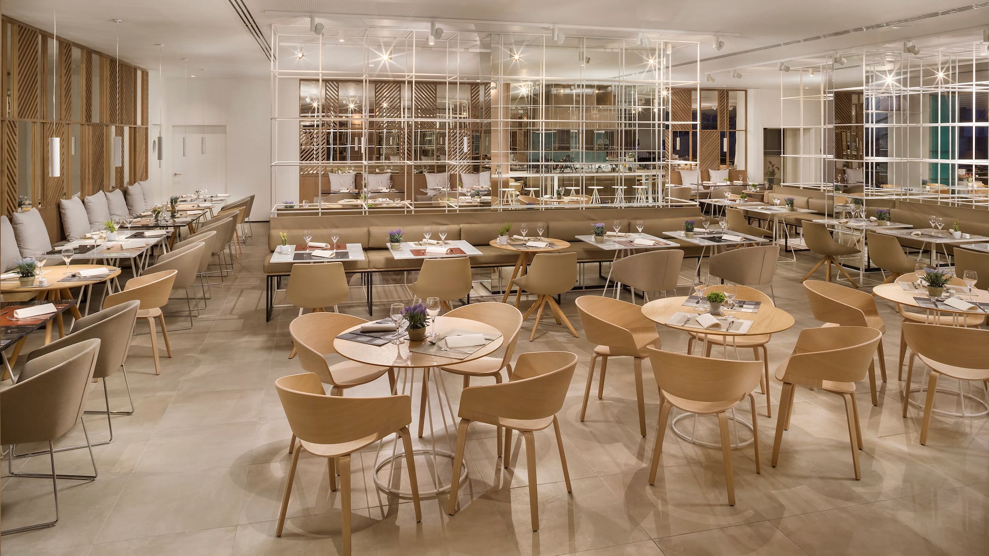 a room with tables and chairs