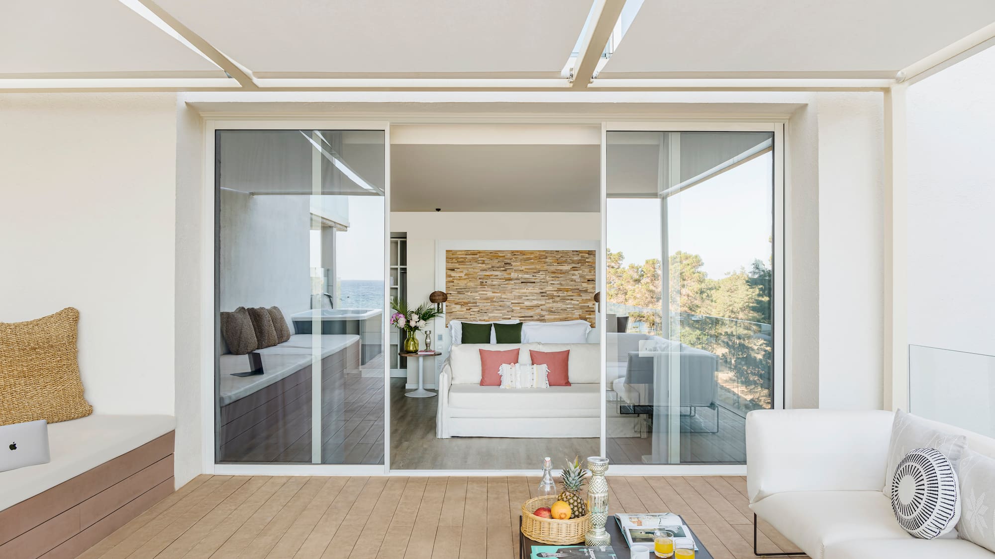 a room with a couch and a table