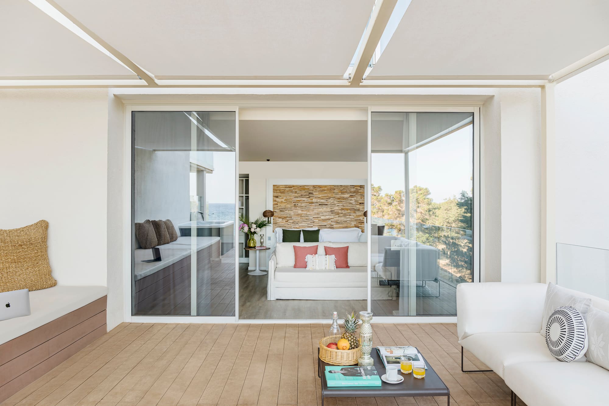 a room with a couch and a table