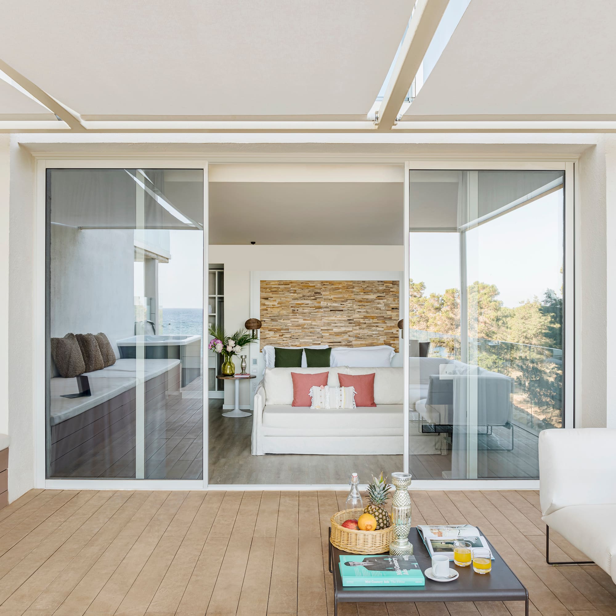 a room with a couch and a table