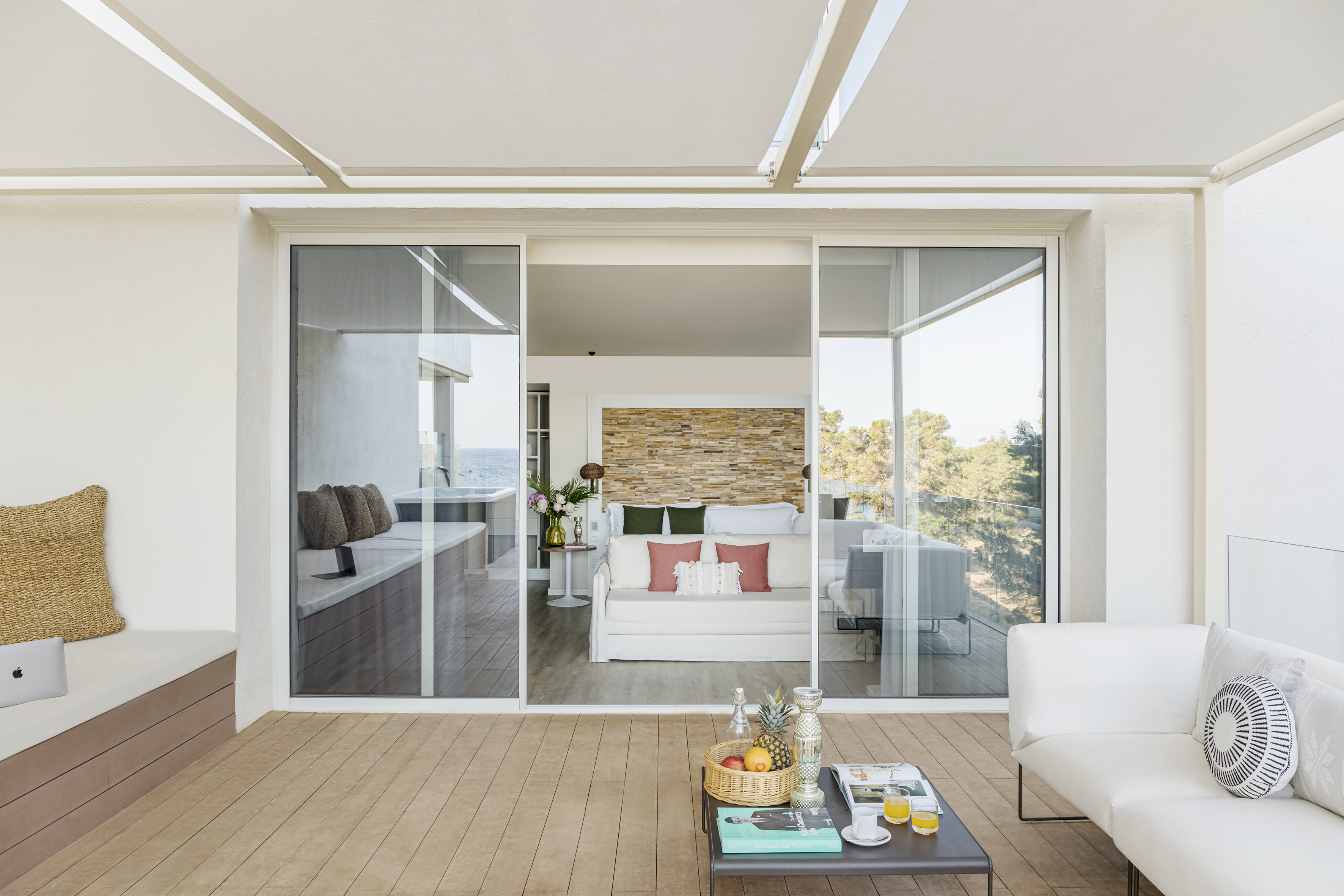 a room with a couch and a table