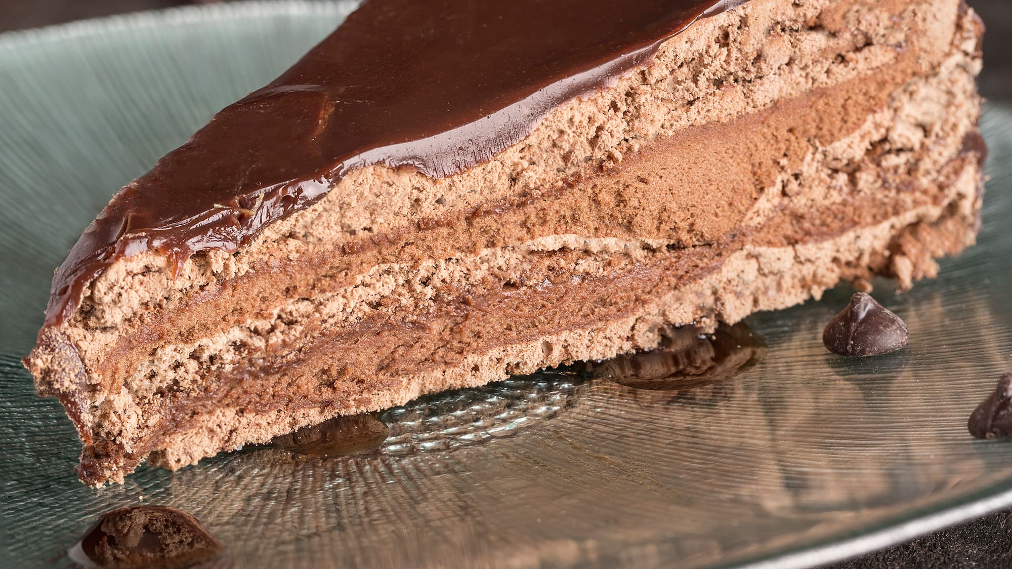 a piece of chocolate cake on a plate