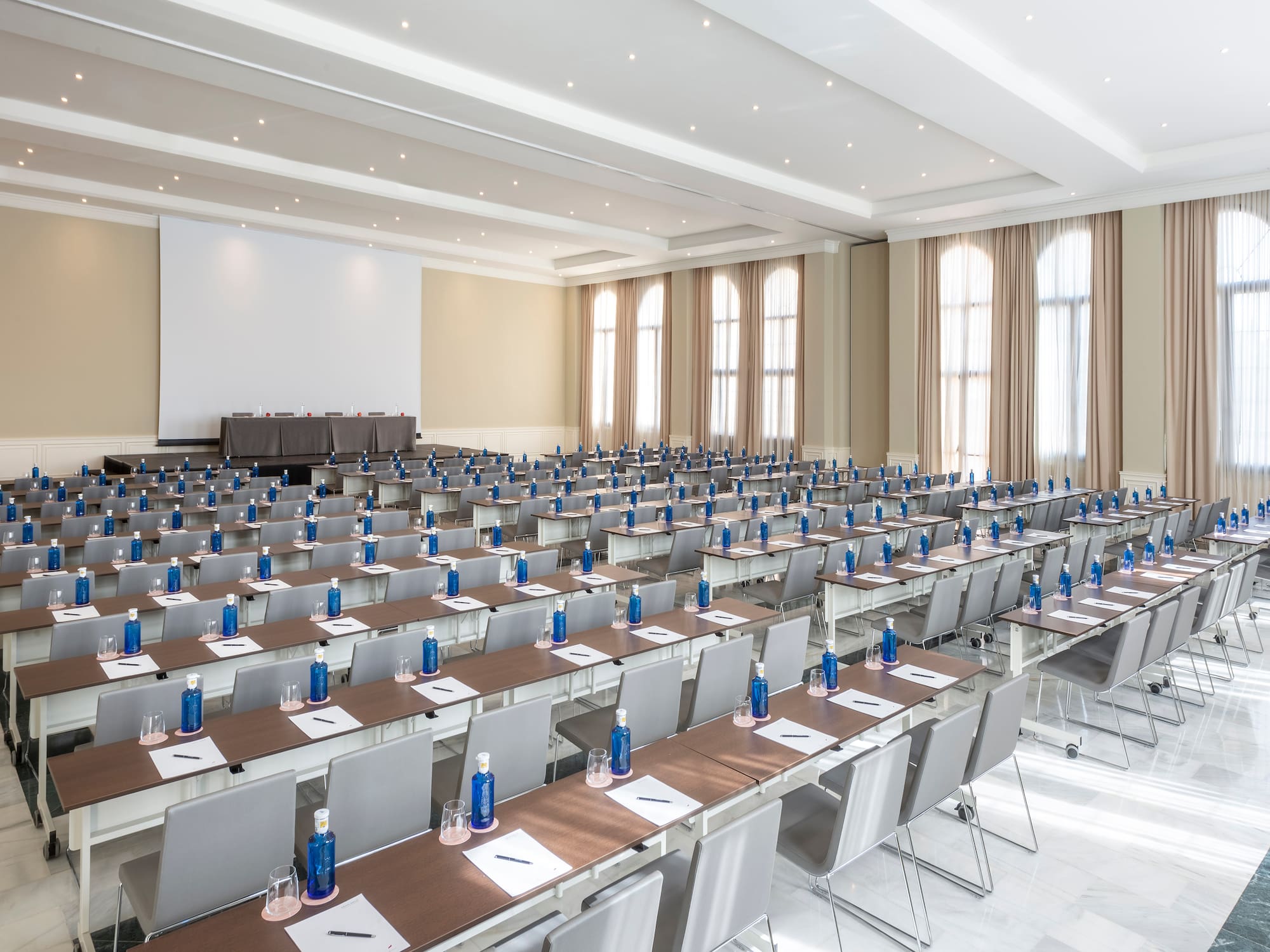 a room with tables and chairs