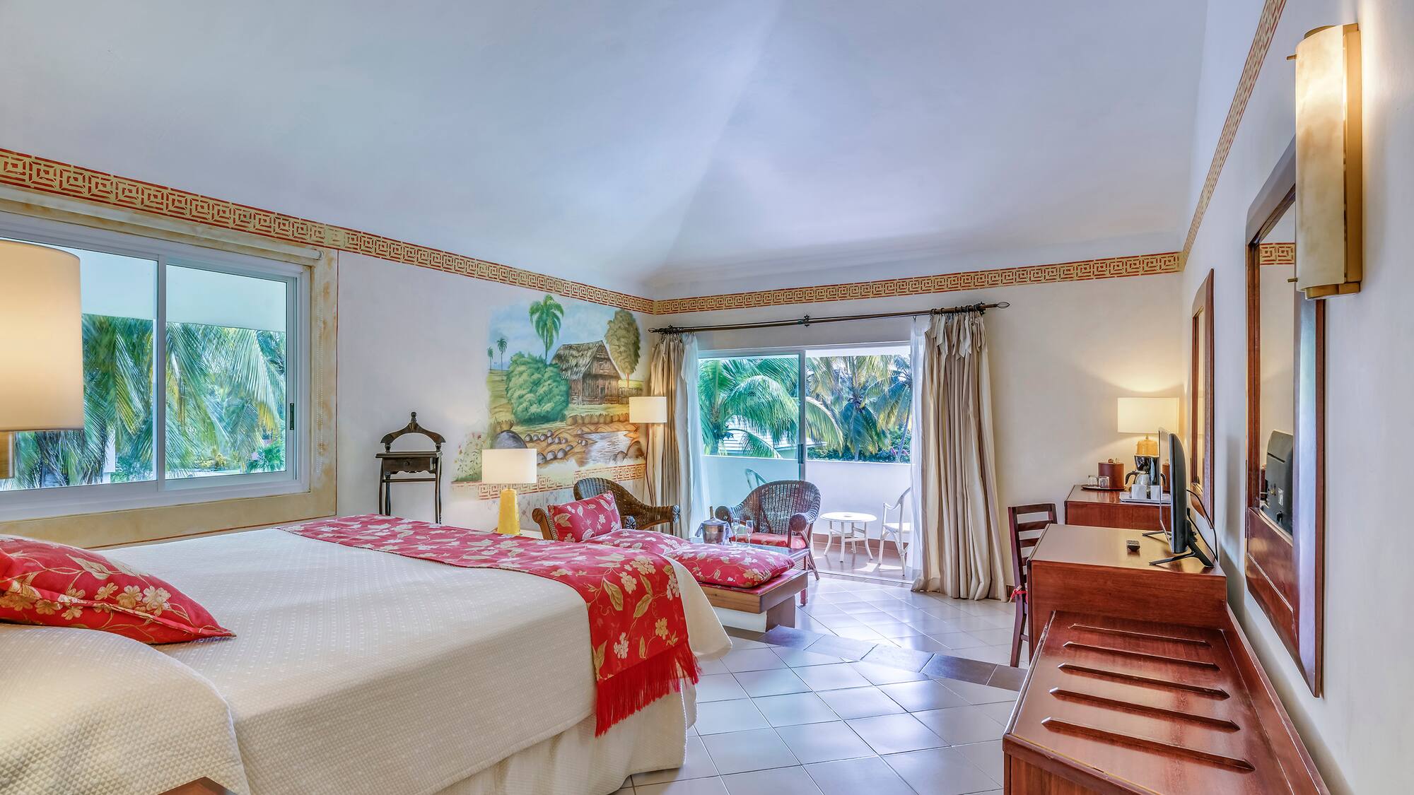 a bedroom with a bed and a desk