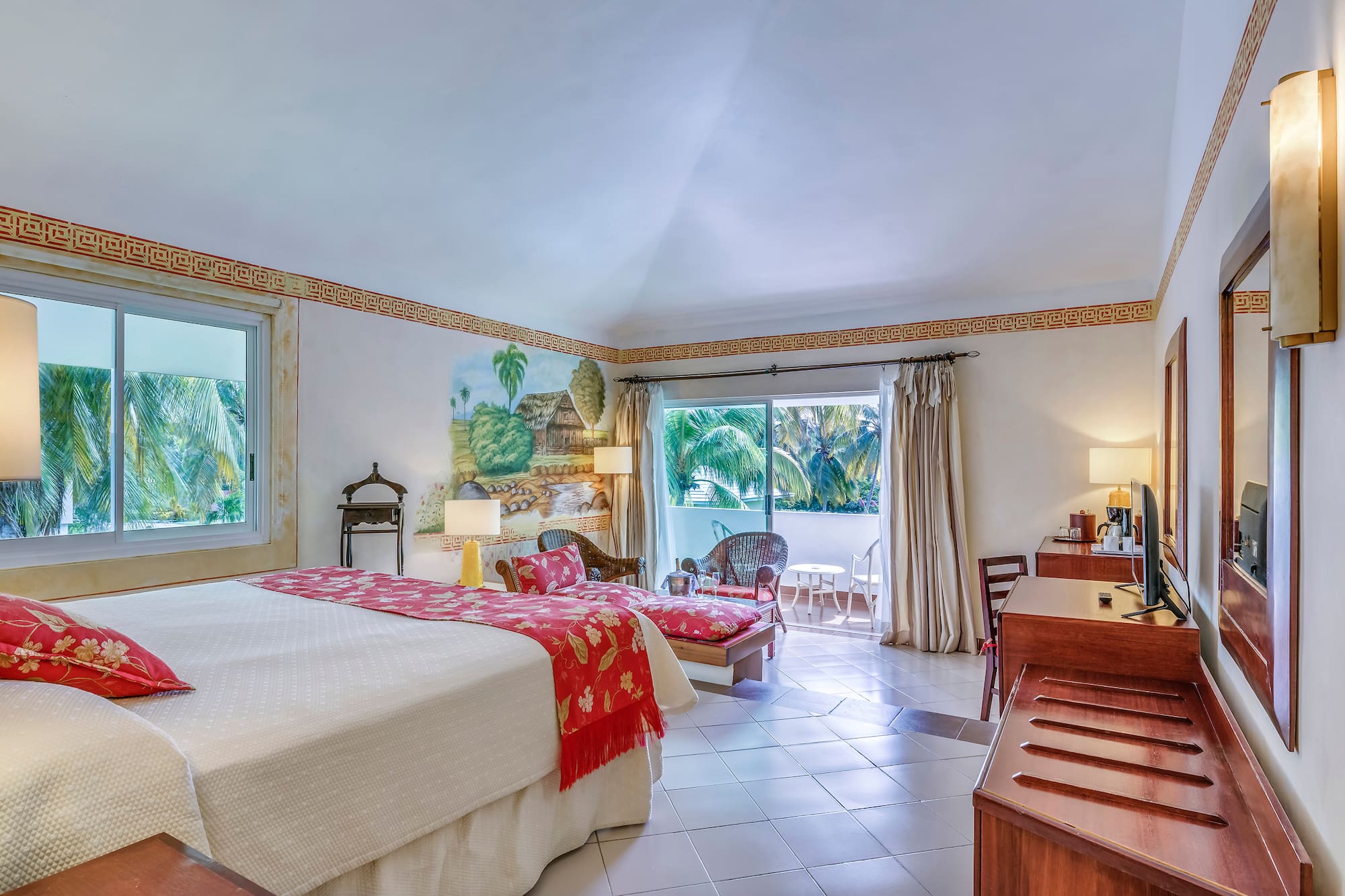 a bedroom with a bed and a desk