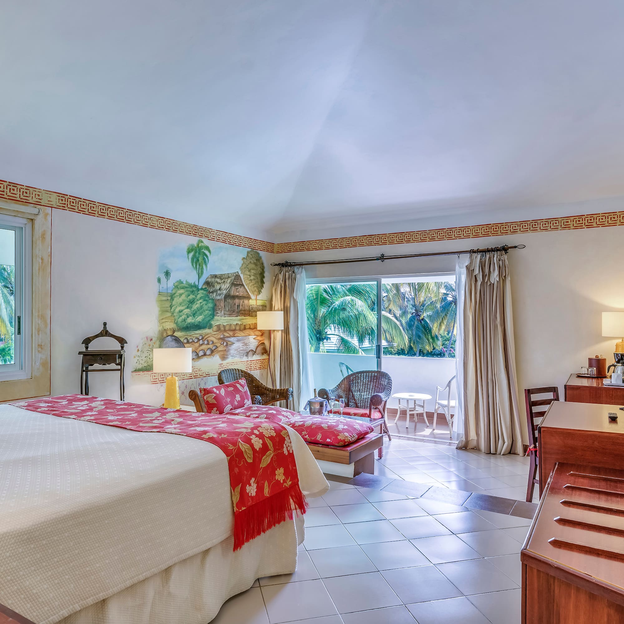 a bedroom with a bed and a desk