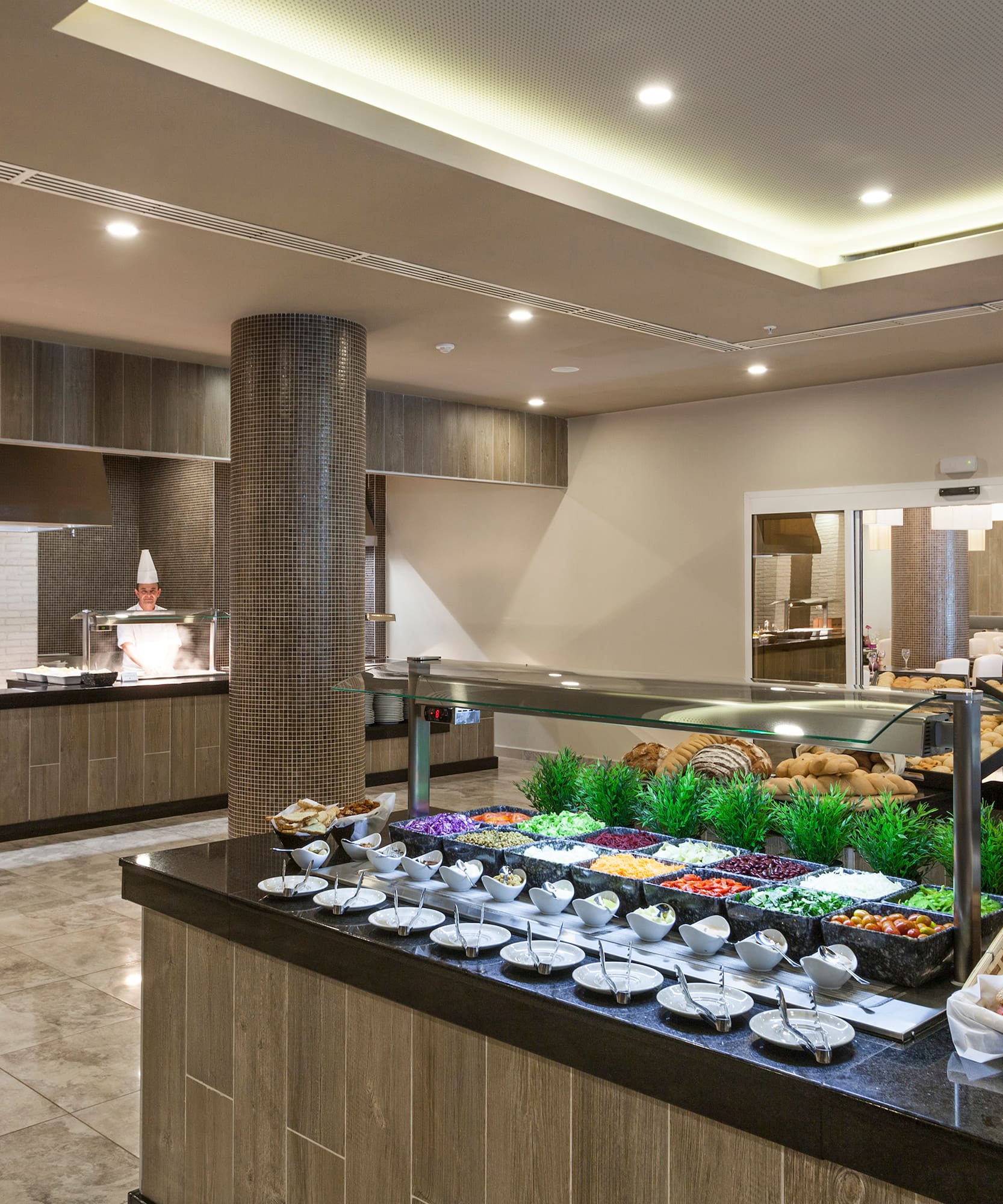 a buffet in a restaurant