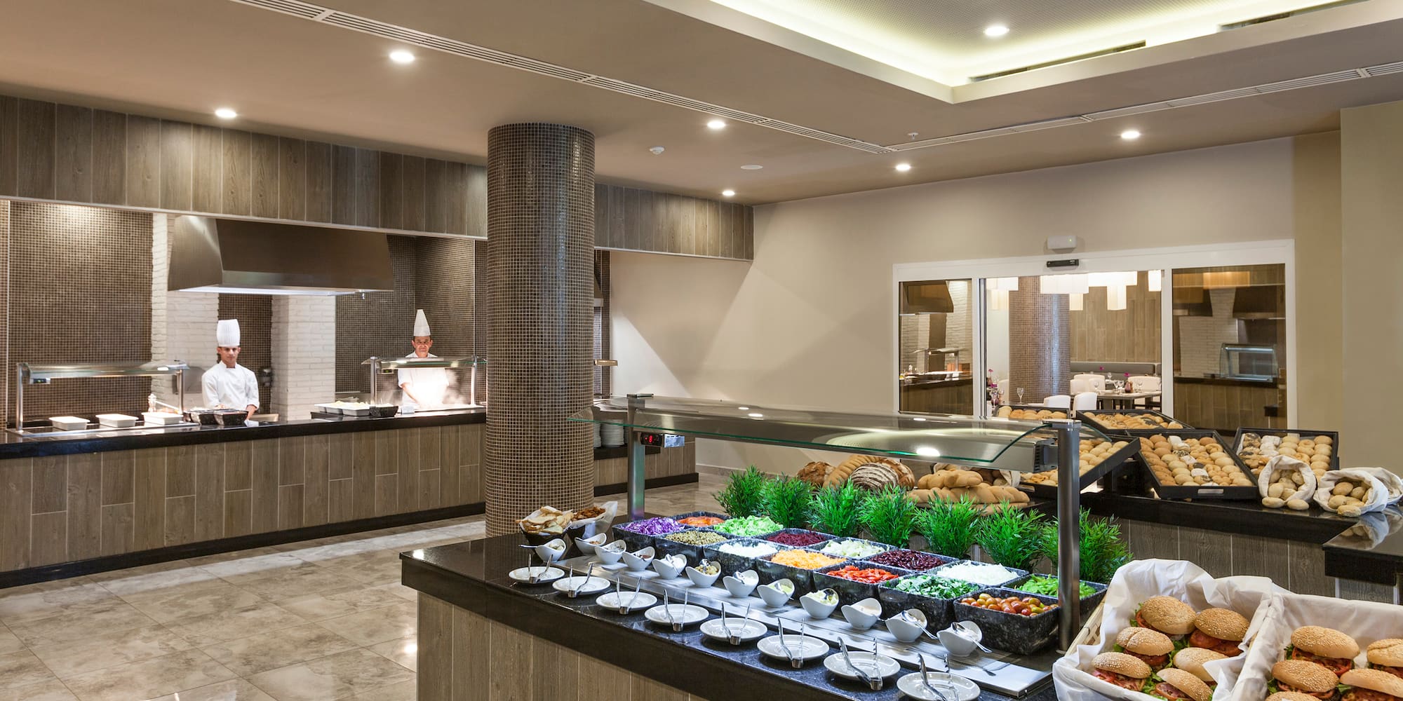 a buffet in a restaurant