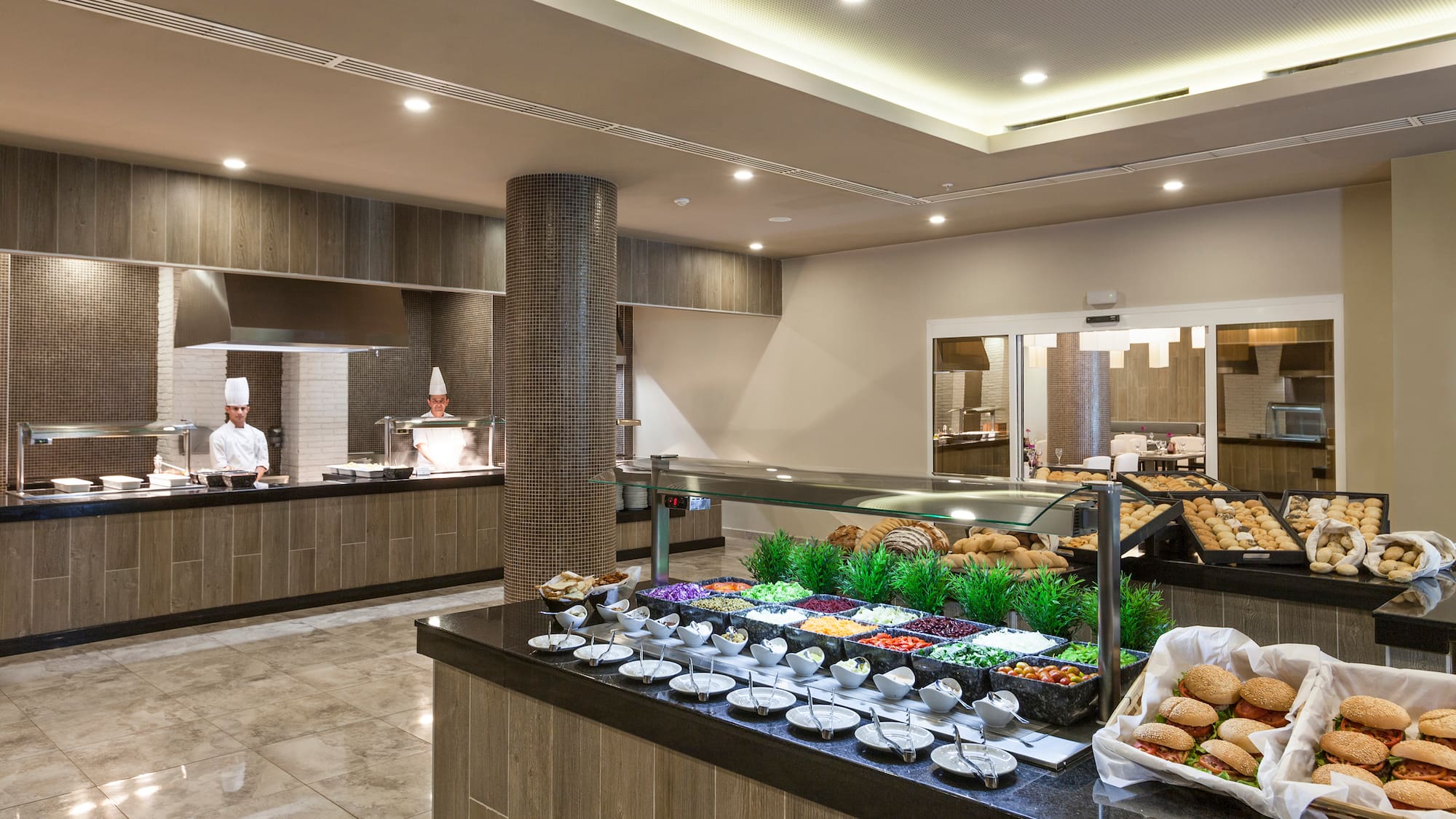 a buffet in a restaurant