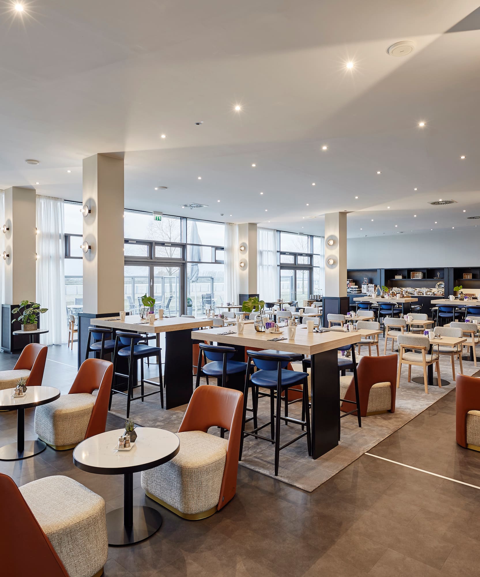 a room with tables and chairs