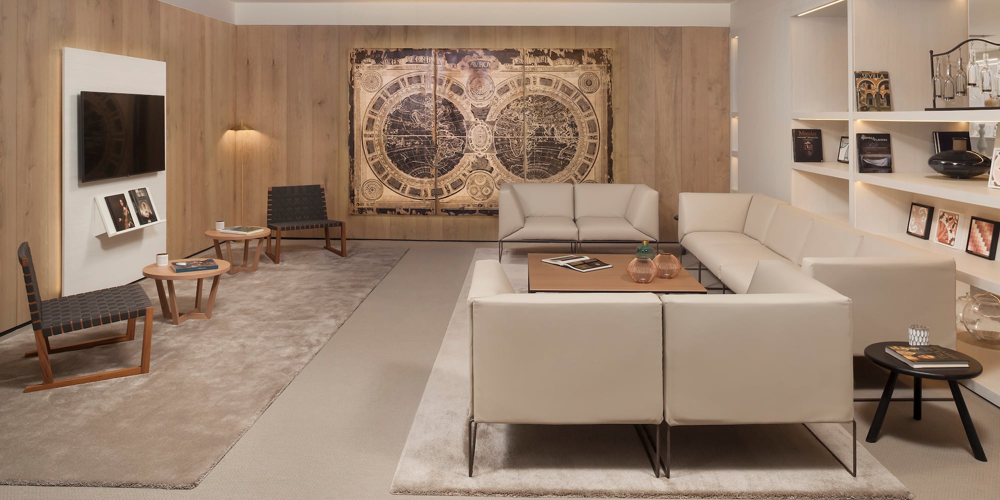 a room with a couch and a table