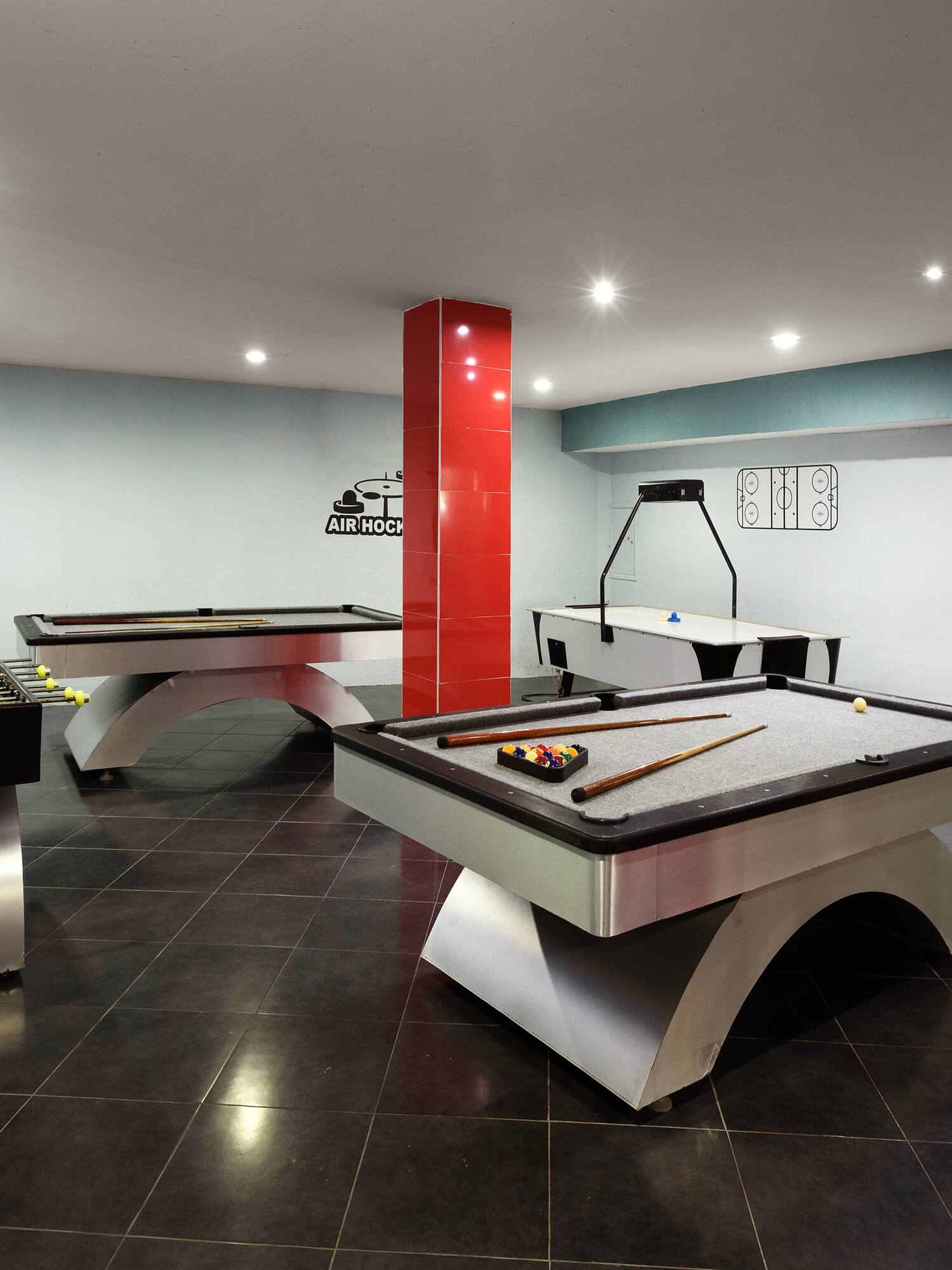 a pool table in a room