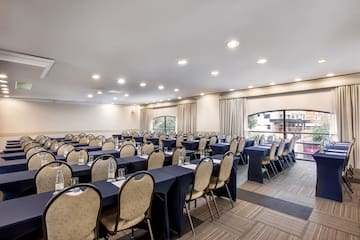 a room with tables and chairs