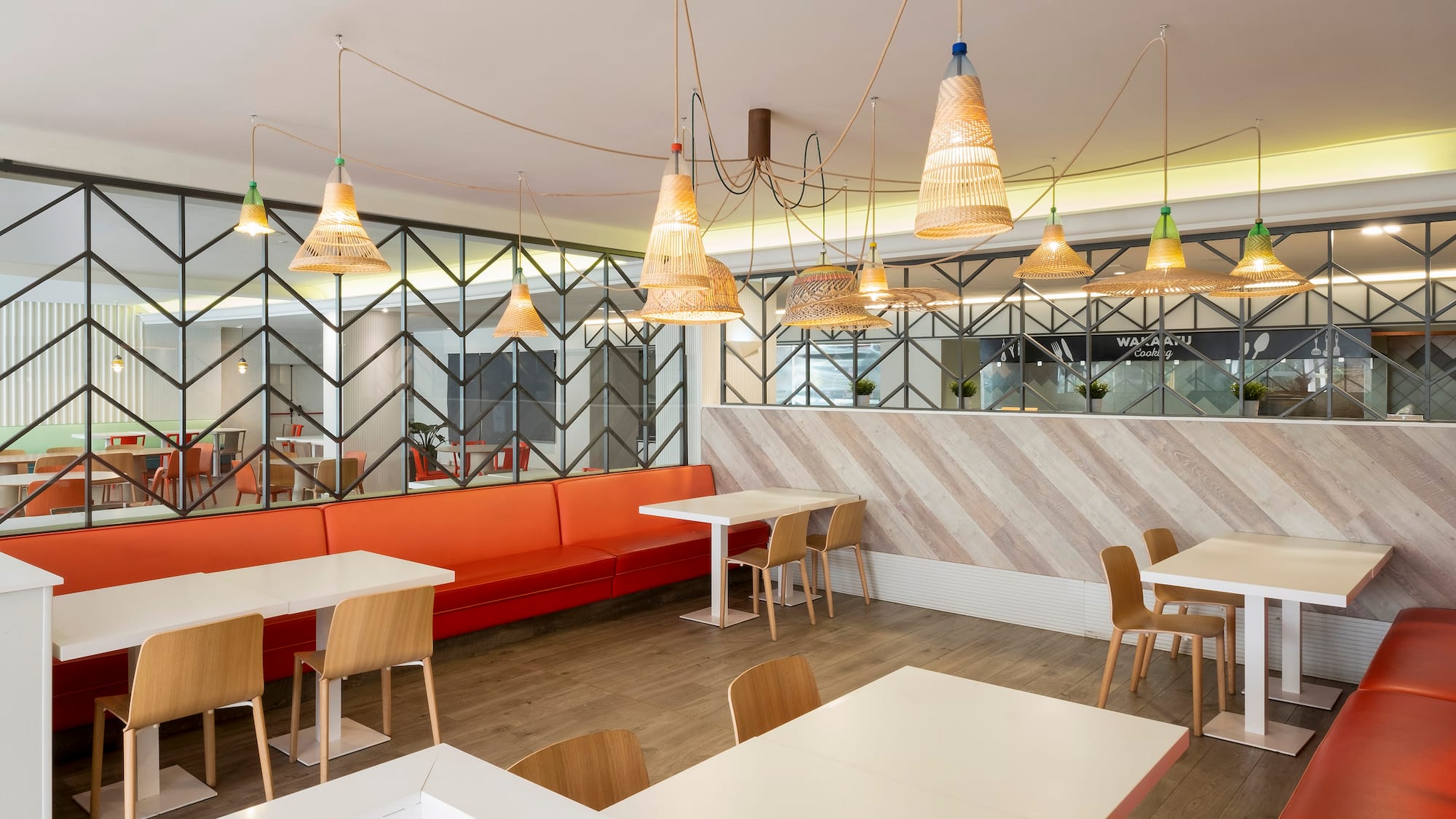 a room with tables and chairs