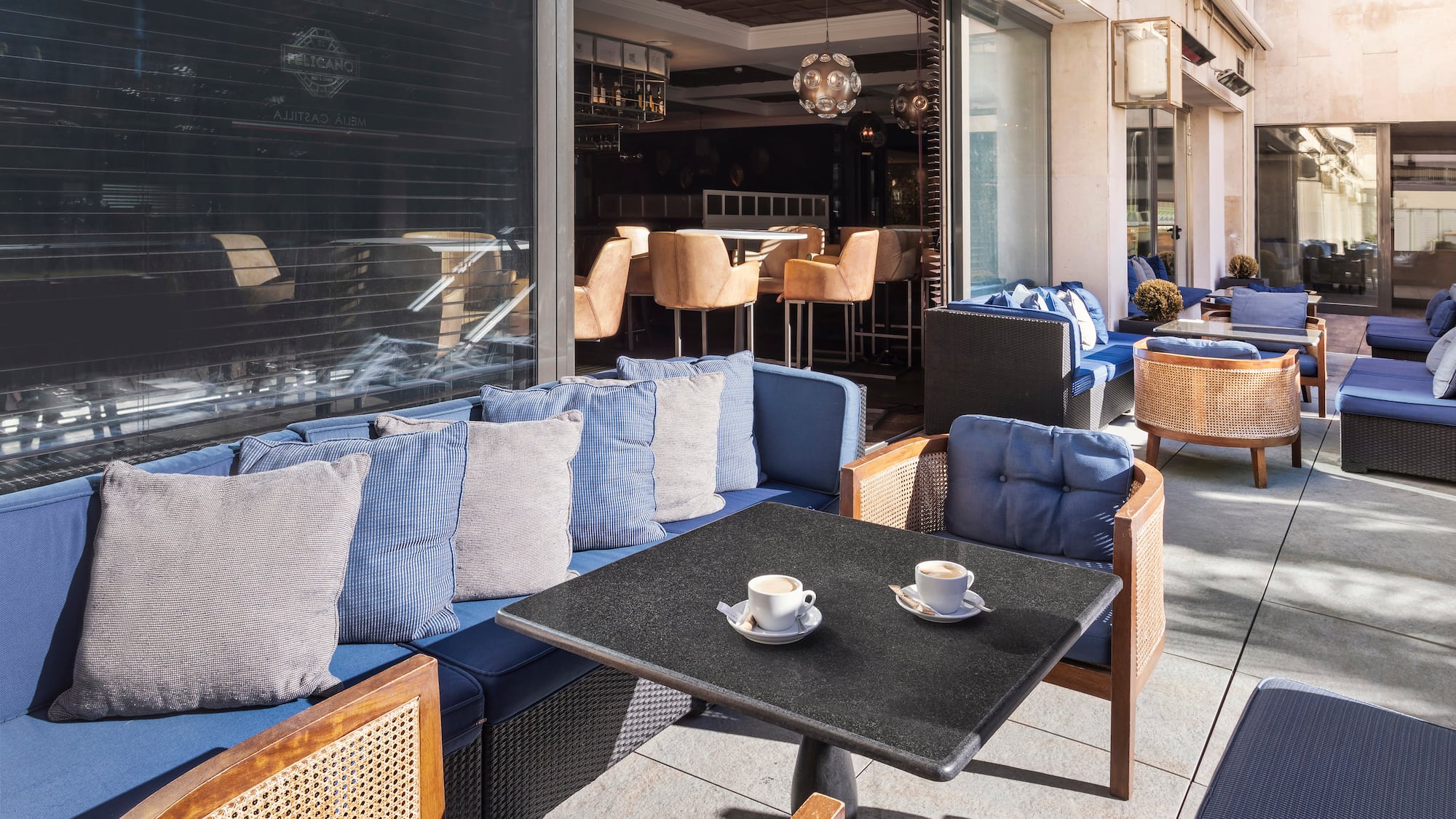 a table and chairs outside of a restaurant