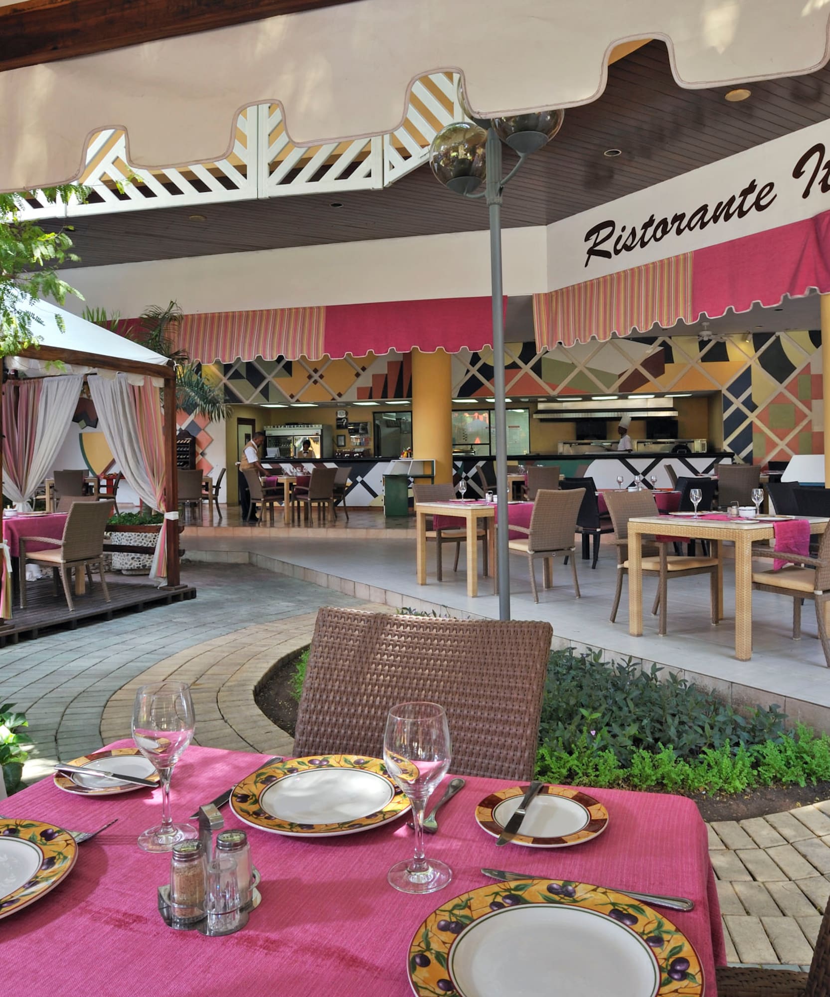 a table set for a meal outside