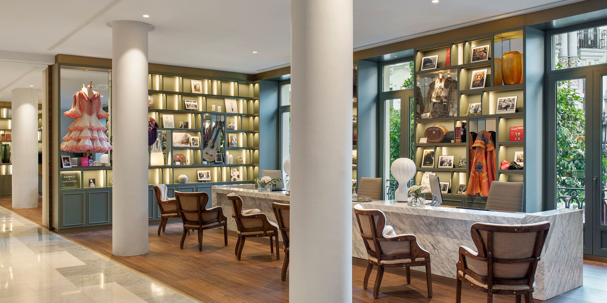 a room with a table and chairs