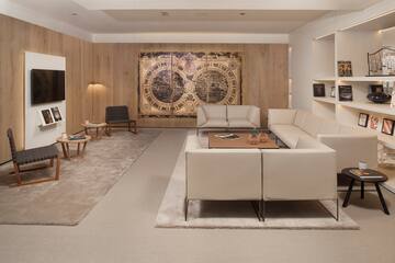 a room with a couch and a table