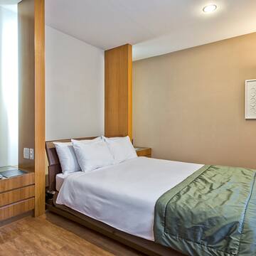 a bed in a room