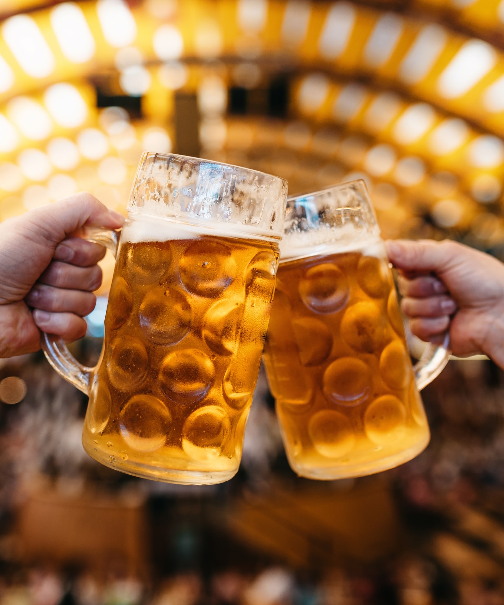 Brindis con dos jarras de cerveza, festival de la cerveza.