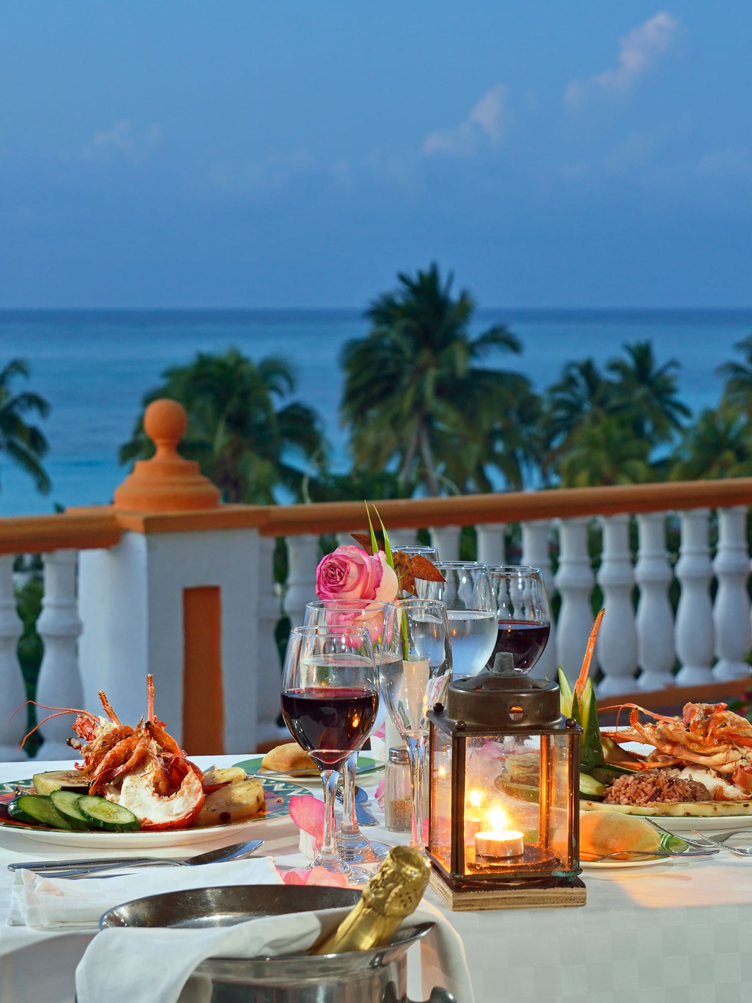 a table with food and wine on it