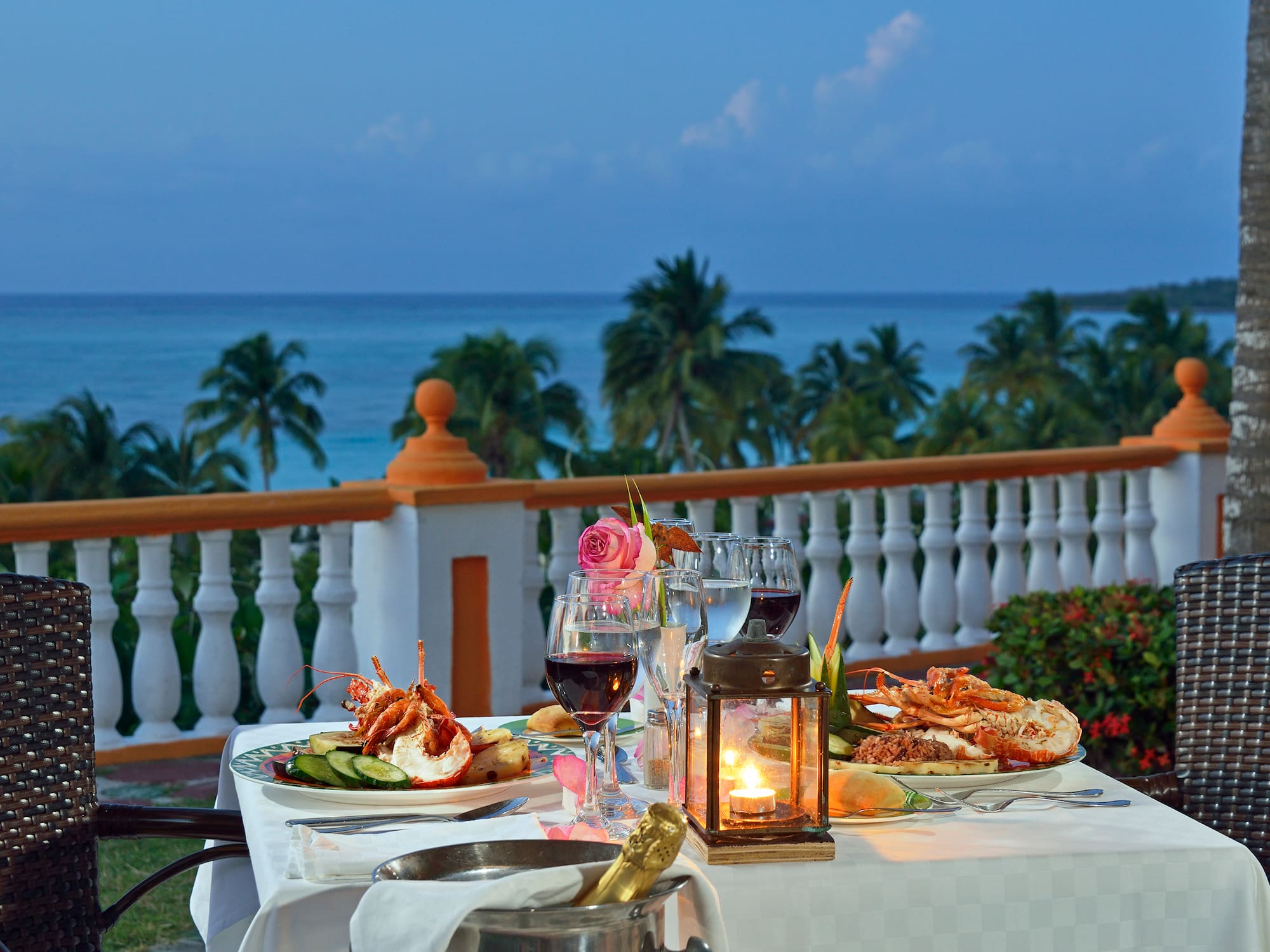 a table with food and wine on it
