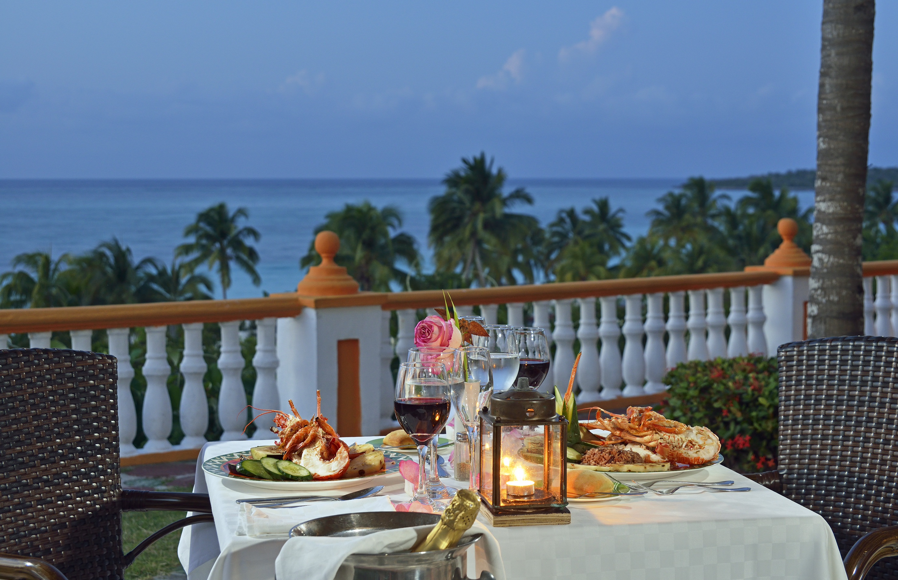 a table with food and wine on it