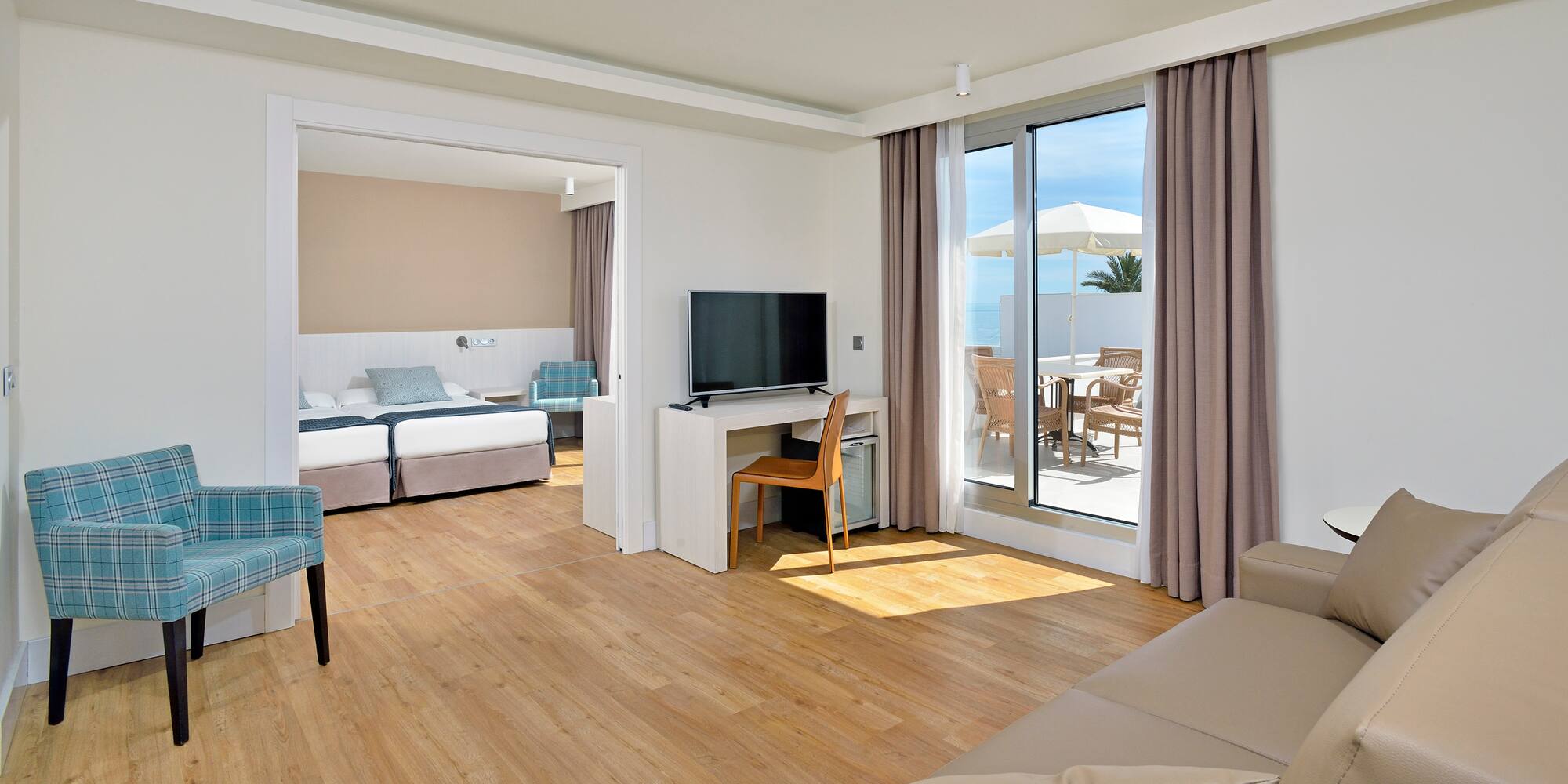 a room with a television and a table