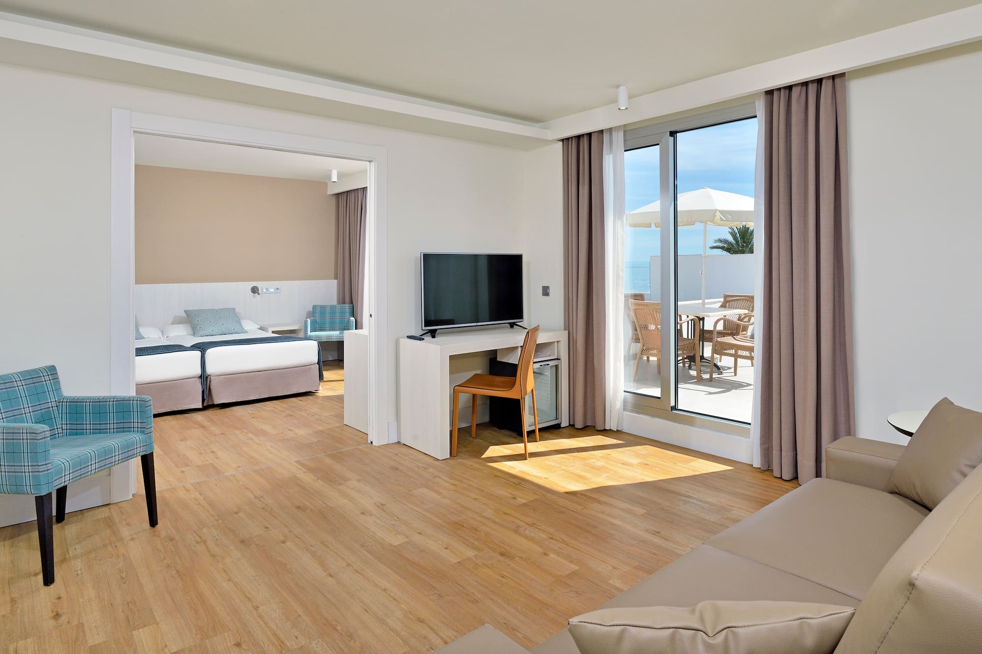 a room with a television and a table