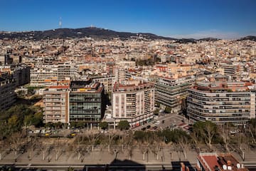 a city with many buildings and trees