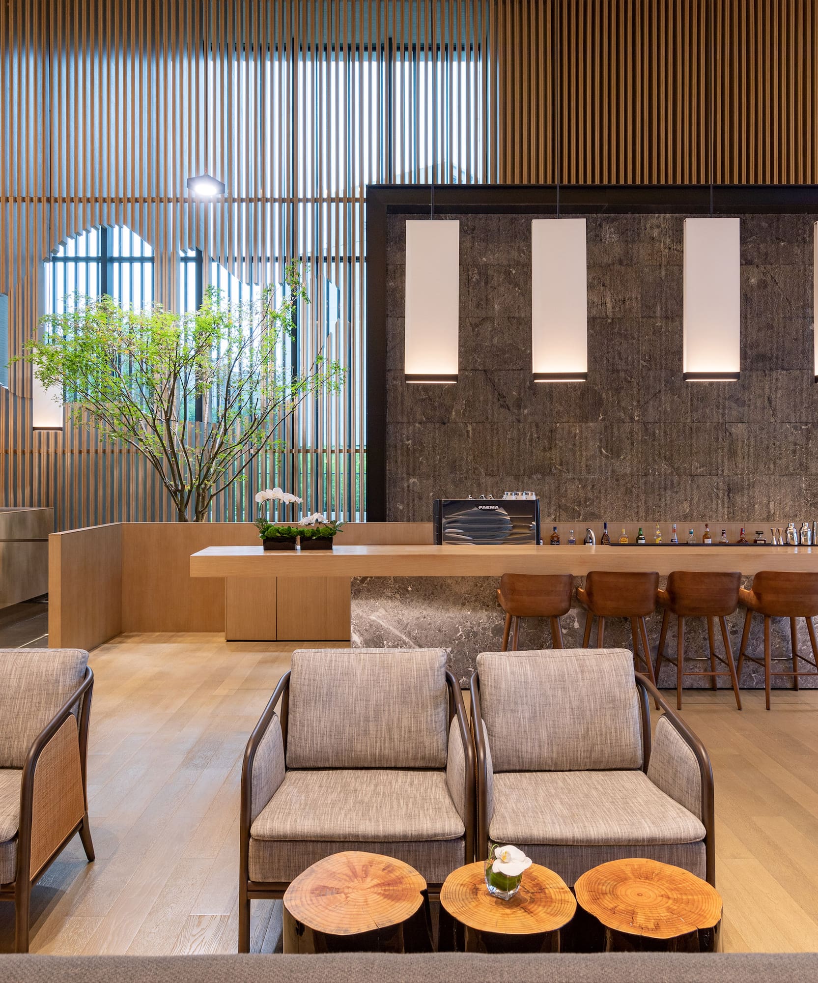 a room with chairs and tables