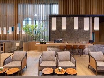 a room with chairs and tables